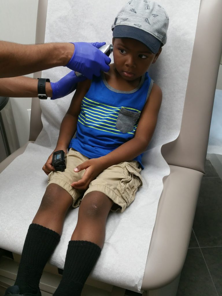 My son at the doctor's office earlier this year after suffering from an ear infection. 