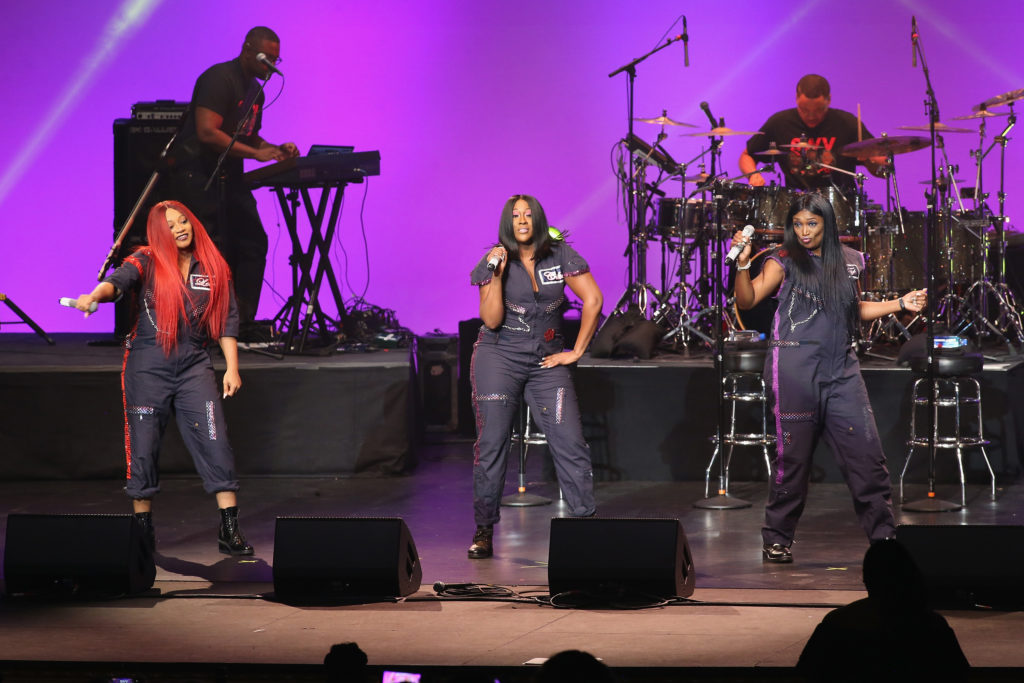 BROOKLYN, NY - SEPTEMBER 15: SWV perform onstage during Finding Ashley Stewart 2018 at Kings Theatre on September 15, 2018 in Brooklyn, New York. (Photo by Bennett Raglin/Getty Images for Ashley Stewart)