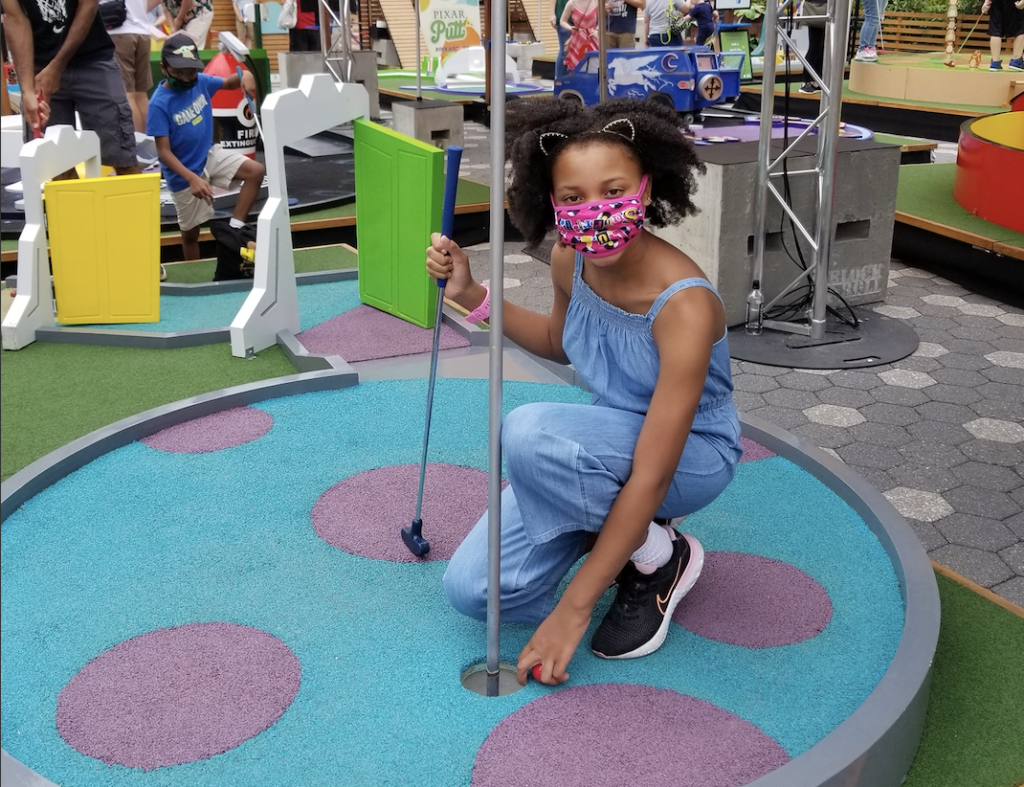 My daughter Ava at Pixar Putt in NYC on August 8, 2021.